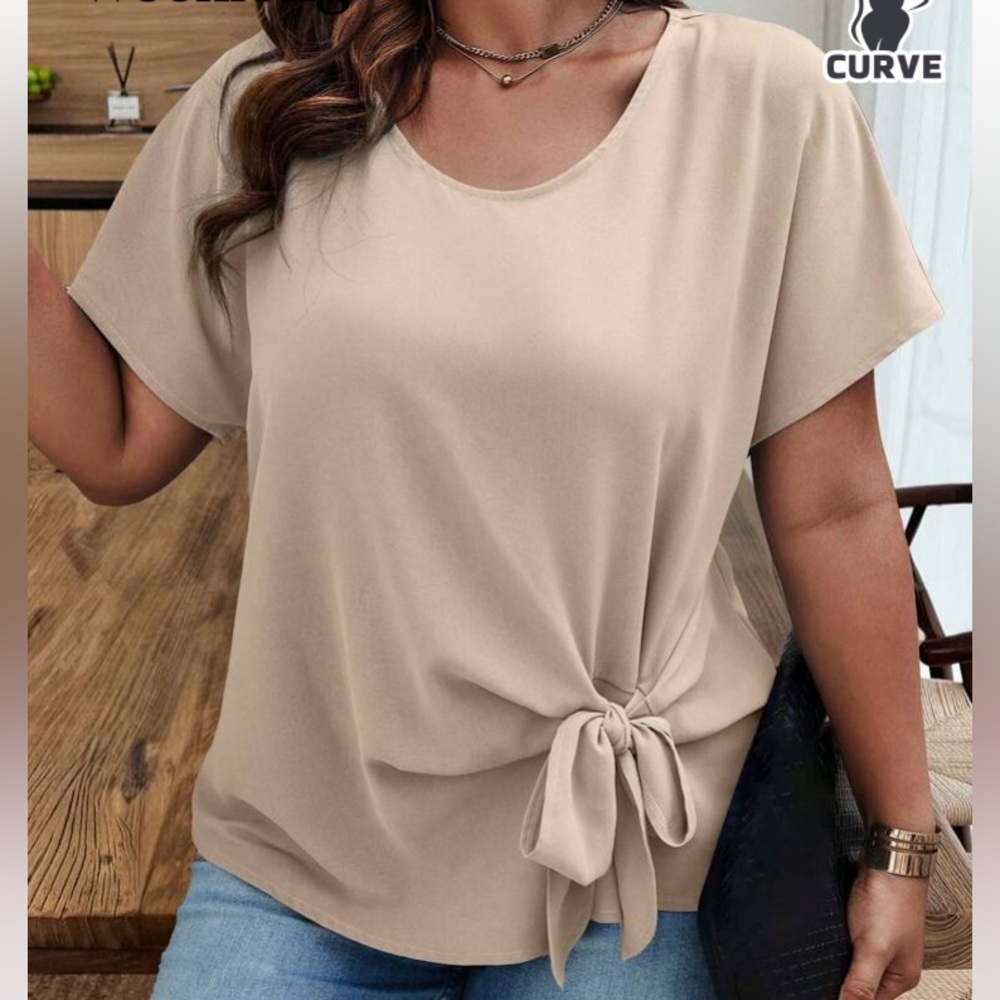 Chic Beige Tie-Front Blouse